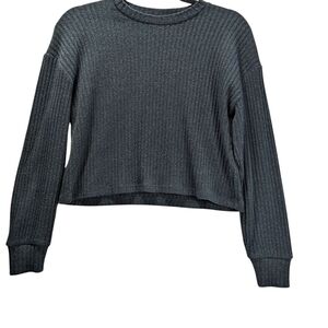 Wilfred Aritzia Olive Green Crew Neck Crop Sweater Ribbed Size XS Flaw